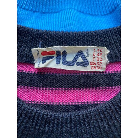 Size S//Vintage 80s Wool Fila Striped Sweater - Picture 3 of 5